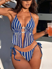SC Stripe Tie Up Bikinis Two Piece Swimsuit CSYZ-G617KY