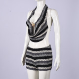 SC Contrast Color Sling Top Two Piece Shorts Set GYHF-11790DBM