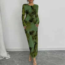 SC Tie Dye Print Long Sleeve Maxi Dress GYHF-60254