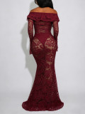 SC Lace V Neck Long Sleeve Maxi Dress AIL-348