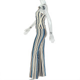 SC Stripe Print Lapel Sleeveless Two Piece Pants Set GJYO-JS919171