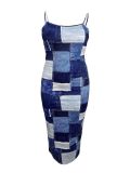 SC Plus Size Contrast Color Sling Maxi Dress GAWE-6645