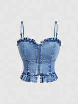 SC Casual Zipper Denim Sling Tops GYXN-37131