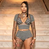 SC Stripe Print Short Sleeve Three Piece Shorts Set GDSF-J26ST161
