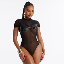 SC Mesh Patchwork Short Sleeve Bodysuit GDSF-J26BS176