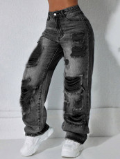 SC Casual Holes Straight Jeans GYXN-16215