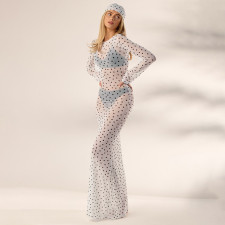 SC Polka Dots Print See Through Maxi Dress(With Headscarf) GSZM-D26DS135
