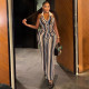 SC Stripe Print Lapel Sleeveless Two Piece Pants Set GJYO-JS919171