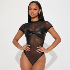 SC Mesh Patchwork Short Sleeve Bodysuit GDSF-J26BS176
