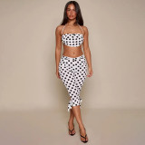 SC Polka Dots Print Halterneck Top Seventh Pants Suit GSZM-C26ST128