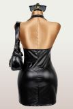 SC Deep V Neck Zipper Mini Dress GXIY-K25L1345