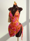 SC Sexy Print Lace Patchwork One Piece Swimsuit+Skirt Suit GXIY-K26L2218
