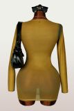 SC Letter Print Mesh See Through Mini Dress YWXS-K26L2343