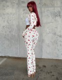 VIP1 Cherry Print Long Sleeve Two PIece Pant Set YWXS-K26L2501
