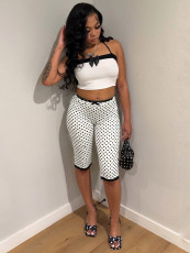 SC Print Bow Tie Camisole Top+Lace Fifth Pants CH-26020