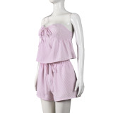 SC Backless Tie Up Wrap Chest Top Shorts Suit GFRT-32585SBY