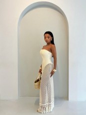 SC Wrap Chest Soldi Color Hollow Out Maxi Dress YWXS-K26L2407