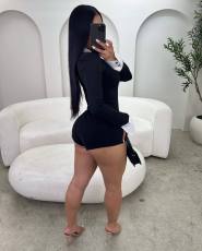 SC Lapel Patchwork V Neck Romper YWXS-K26L2180