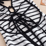 SC Stripe Halterneck Backless Midi Dress GFRT-42111DBG