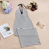 SC Stripe Halterneck Backless Midi Dress GFRT-42111DBG