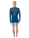 SC Solid Color Mesh Long Sleeve Tops Short Suit SHD-9984