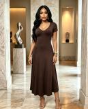 SC Short Sleeve V Neck Solid Maxi Dress GADE-103581