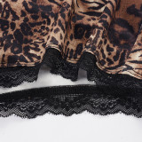 SC Leopard Print Lace Patchwork Two Piece Short Set GPKJ-MR49217
