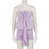 SC Solid Color Feather Patchwork Mini Dress GPKJ-MR48722