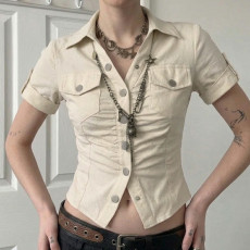 SC Short Sleeve Lapel Solid Color Shirt GPKJ-MR49194