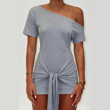 SC Solid Color Short Sleeve Mini Dress GPKJ-MR48963