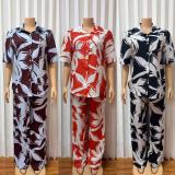 SC Contrast Color Print Shirt Wide Leg Pants Suit GMYU-11310