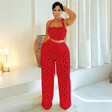SC Polka Dots Print Tassel Two Piece Pants Set YF-11014
