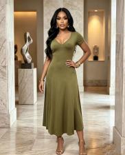 SC Short Sleeve V Neck Solid Maxi Dress GADE-103581