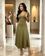 SC Short Sleeve V Neck Solid Maxi Dress GADE-103581