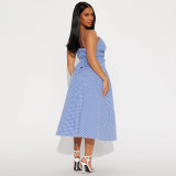 SC Plaid Print Backless Sling Two Piece Skirts Set GFRT-041807SBG