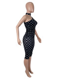 SC Polka Dots Print Slash Shoulder Two Piece Pants Set SHD-9983