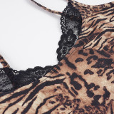 SC Leopard Print Lace Patchwork Two Piece Short Set GPKJ-MR49217