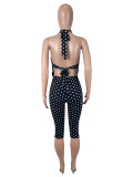 SC Polka Dots Print Halterneck Two Piece Pants Set SHD-9981
