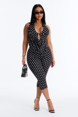 SC Polka Dots Print Halterneck Two Piece Pants Set SHD-9981