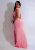 SC Solid Color Deep V Neck Maxi Dress SFY-886