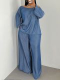 SC Plus Size Long Sleeve Ruched Two Piece Pants Set QMZF-1103
