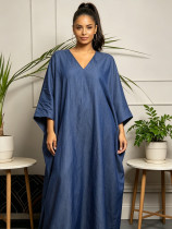 SC Loose V Neck Bat Sleeve Maxi Dress QMZF-12020