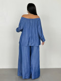 SC Plus Size Long Sleeve Ruched Two Piece Pants Set QMZF-1103