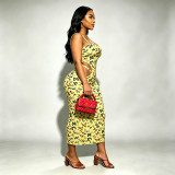 SC Butterfly-Print Hollow Out Sling Maxi Dress BN-9238