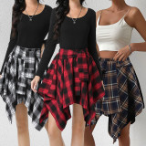 SC Plaid Print Patchwork Irregular Halterneck Skirt QYMF-104-1