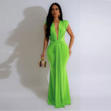 SC Solid Color Deep V Neck Maxi Dress SFY-886