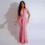 SC Solid Color Deep V Neck Maxi Dress SFY-886