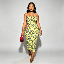 SC Butterfly-Print Hollow Out Sling Maxi Dress BN-9238