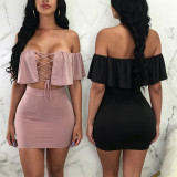 SC Solid Color Ruffles Bandage Dress BN-9473
