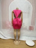 SC Deep V Neck Sleeveless Ruched Mini Dress SFY-863